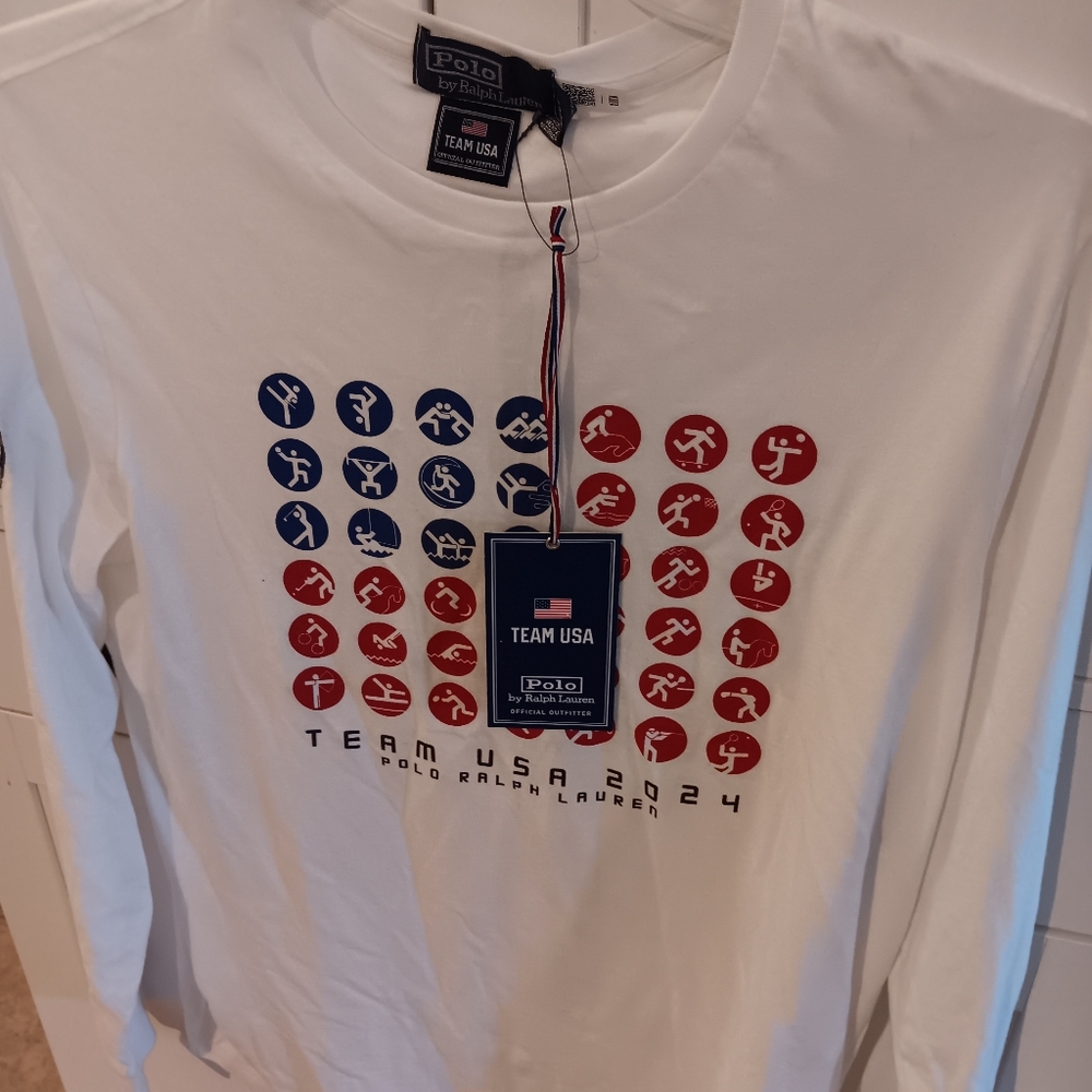 POLO RALPH LAUREN MENS L/S USA OLYMPIC TEAM WHITE T-SHIRT MEDIUM 100% COTTON NWT